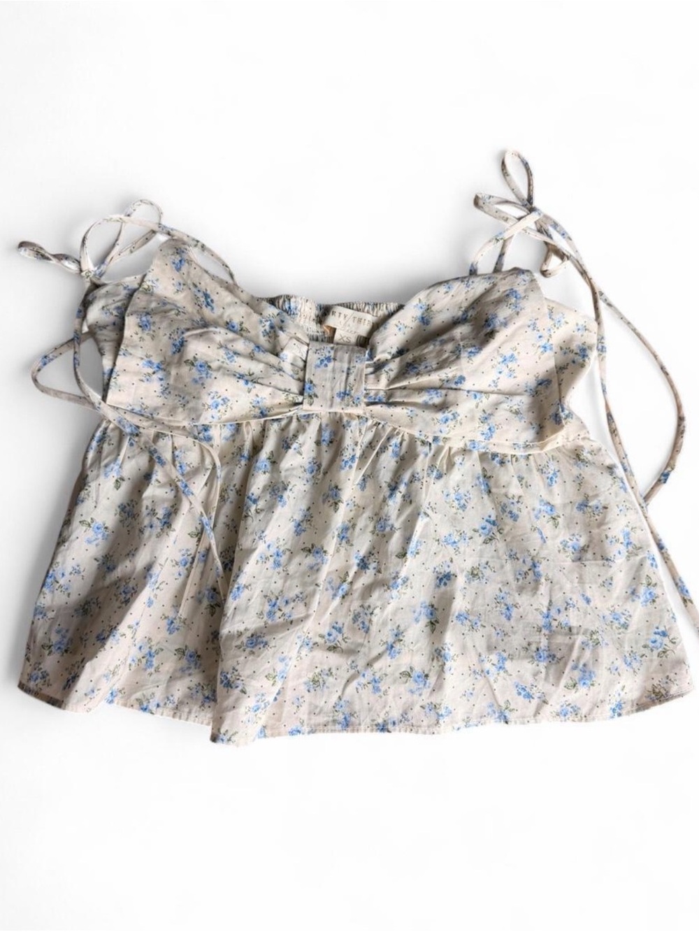 Floral Tie-Shoulder Cream Cami with Blue Print